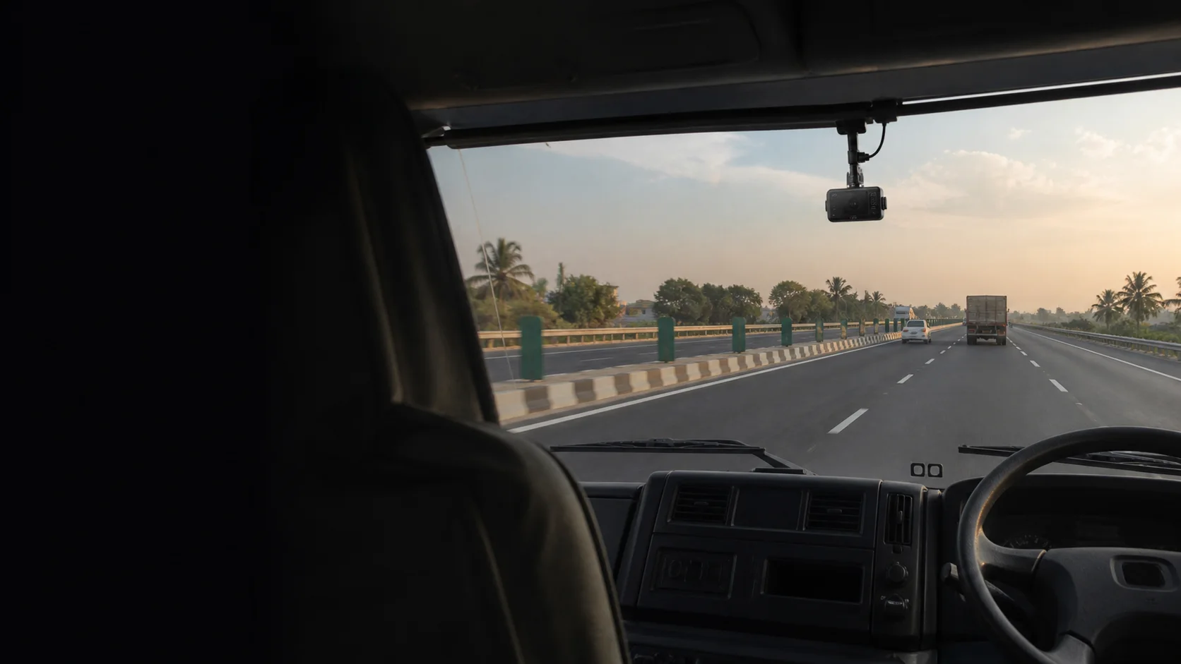 Road scene illustrating the visual context a compatible fleet dashcam can provide